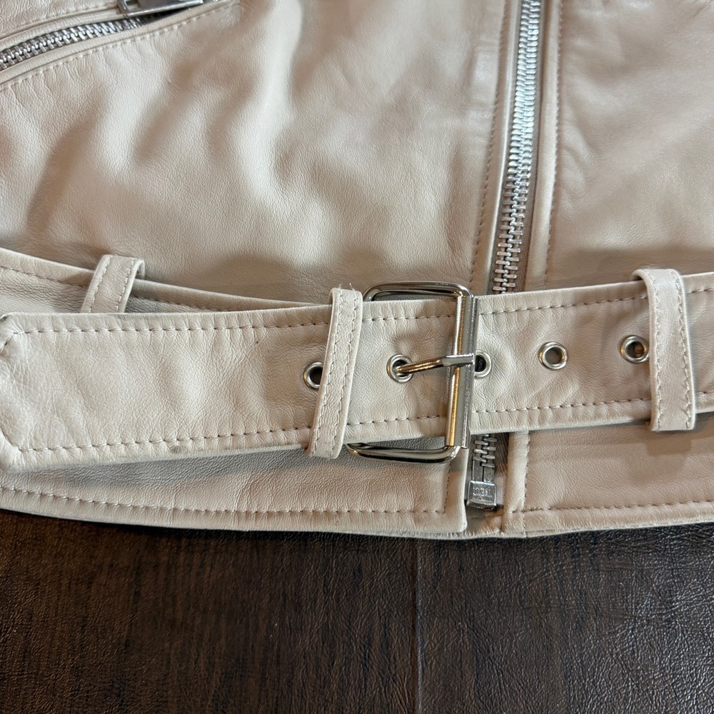 Walter Baker Cream Leather Moto Jacket Sz M - Picture 3 of 13